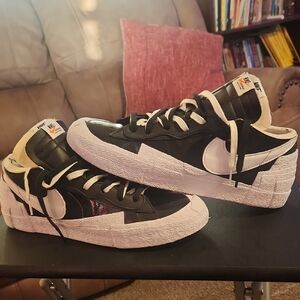 "Nike Blazer Low × Sacai" Black and White Layered Swoosh Sneakers